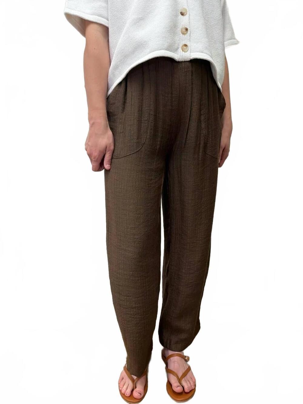 NEW BLU PEPPER textured high elastic waist lounge pants in brown